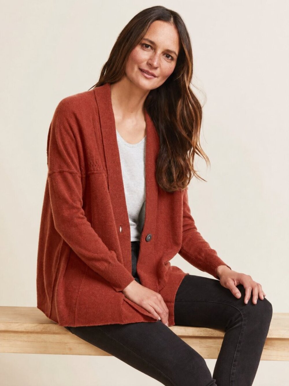 Garnet Hill Recycled-Cashmere One-Button Cardigan